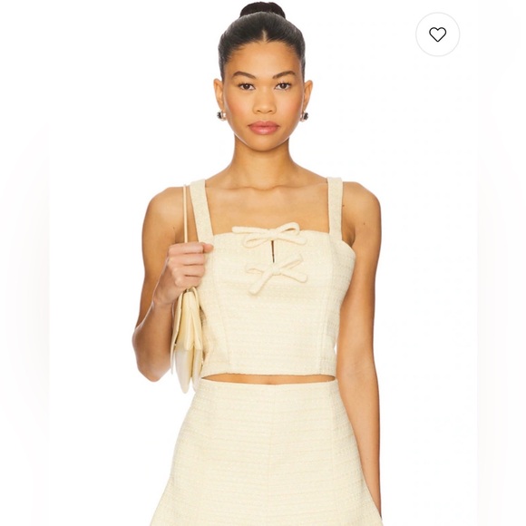 Astr Tops - ASTR The Label Yellow Kiona Tweed Bow Crop Top